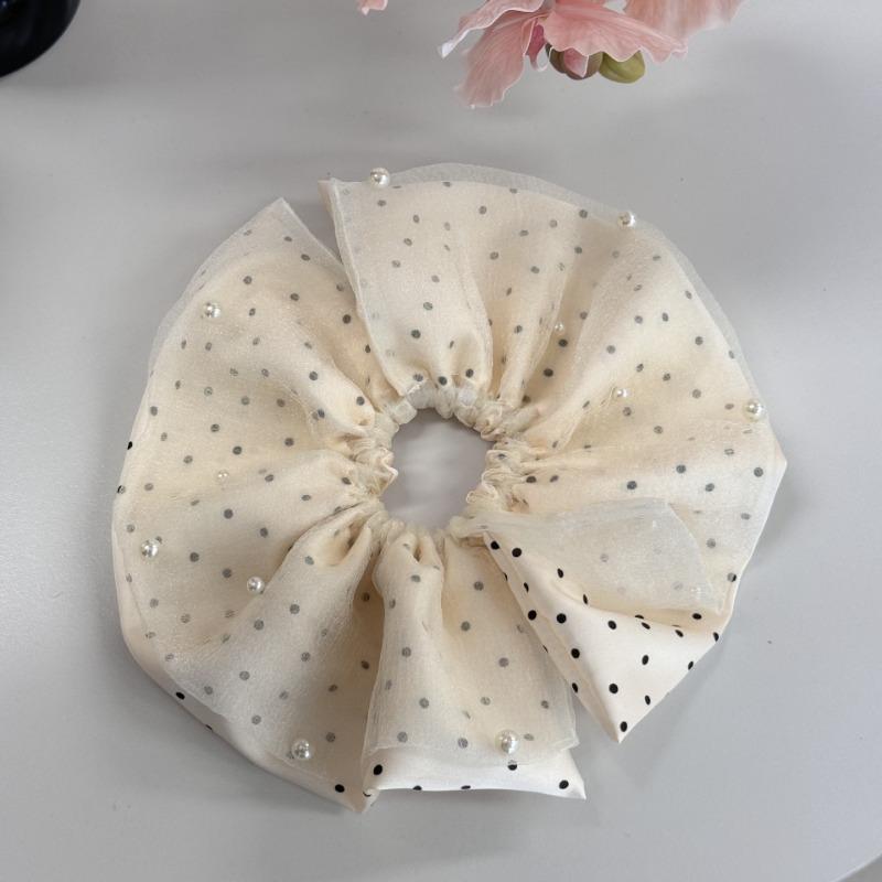 

Large Double-layer Mesh Pearl Headband for Women Light Luxury Polka Dot Large Intestine Headband Hair Accessory