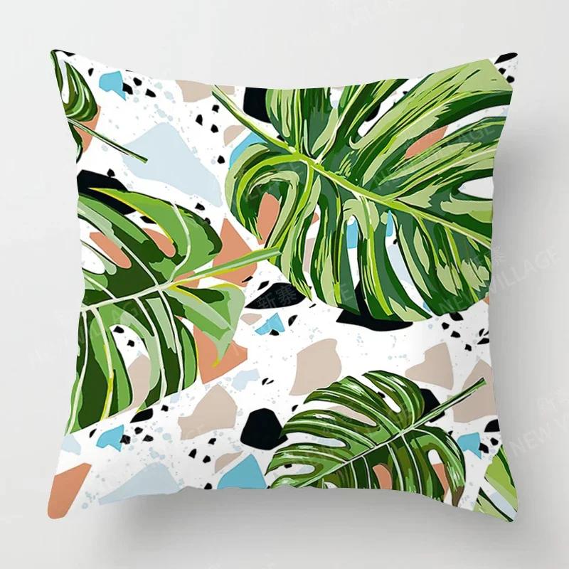 Nordic Fall Home Decor Autumn Throw Pillow Case Sofa Cushion Cover Modern Plant Green Leaf