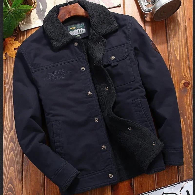 Oberbekleidung Kleidung Fleece Bomberjacke Herren Windbreaker Dick Warm Herren Parkas Herren Winterjacken Pelzkragen Mäntel