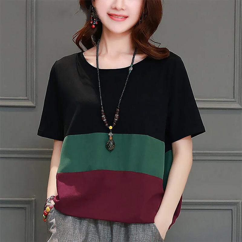 T-shirt for Women Summer Large Size Streaks T-shirt Soft Loose Printed Casual Comfortable Pullover T-shirt Top