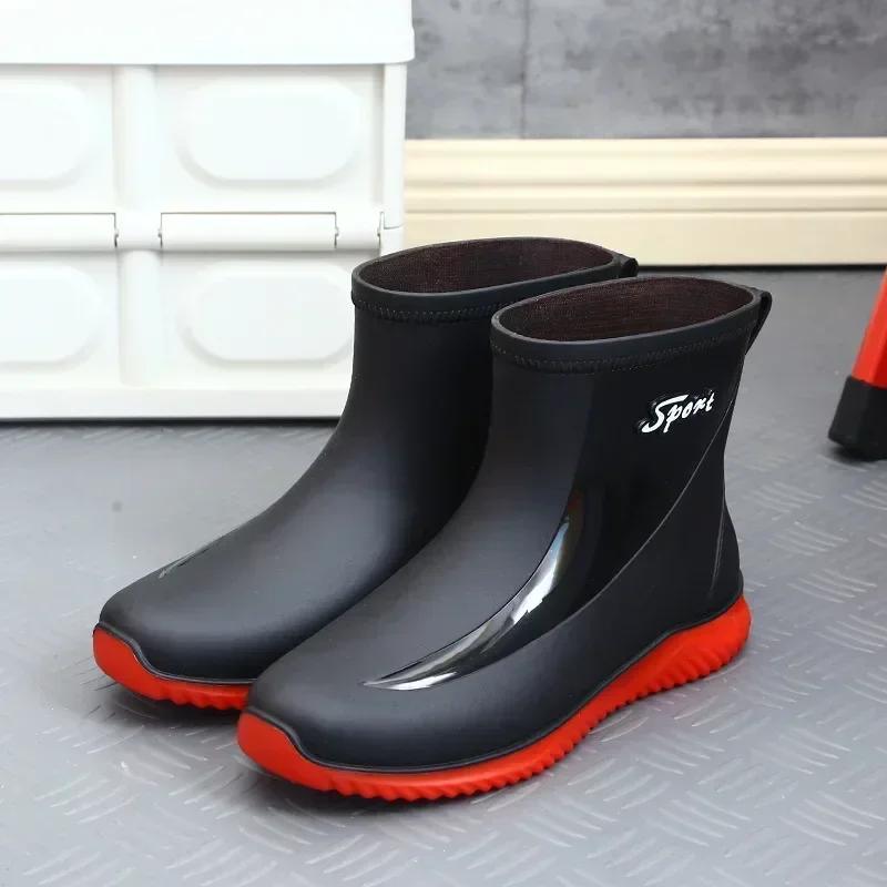 2024 Rain Boots Men's Waterproof Drawstring Rain Shoes Velvet Padded Suit Warm Non-Slip Flat Fashion Take-out Rider Rain Boots