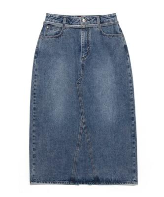 Lee Denim Belted Long Skirt In Indigo Dark