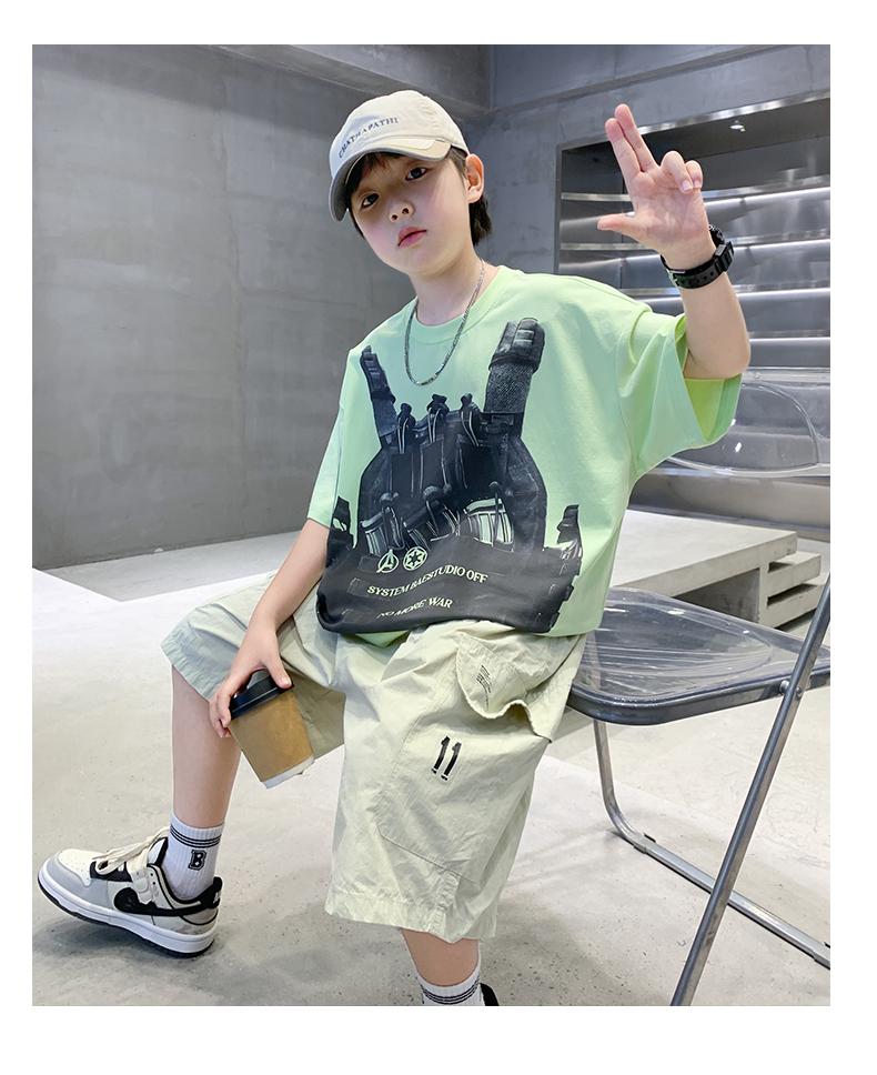 Children's Summer Short sleeved Shorts Set for Boys 2026 New Sport Loose Handsome Two piece Set for Big Boys