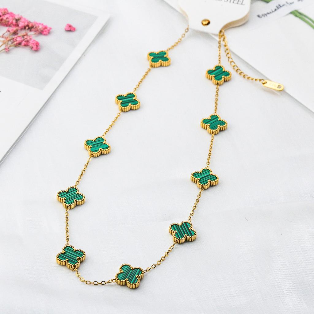Collana con 10 Fiori Quadrifoglio Moda Lusso Leggero Ciondolo a Fiore Catena Clavicola da Donna