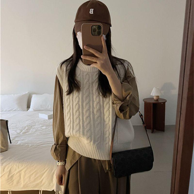 YYFS Dámská móda Ležérní podzim Zima Jednobarevné svetry bez rukávů s výstřihem do O