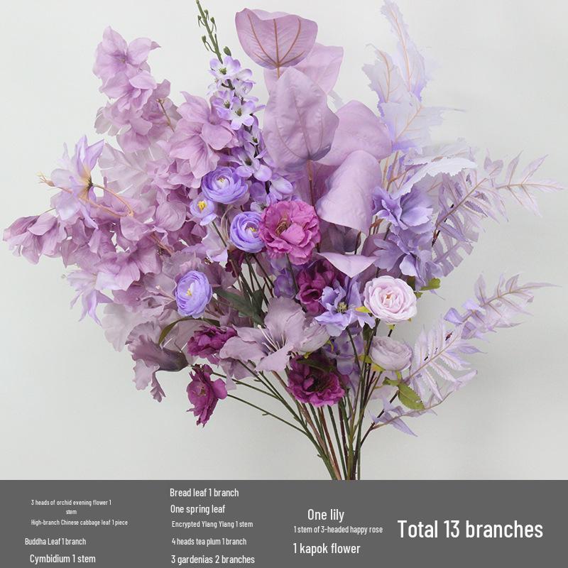 10-Piece Purple Series Artificial Floral Set: Ground Row, Aisle, and Burgundy Wedding Decoration Flowers