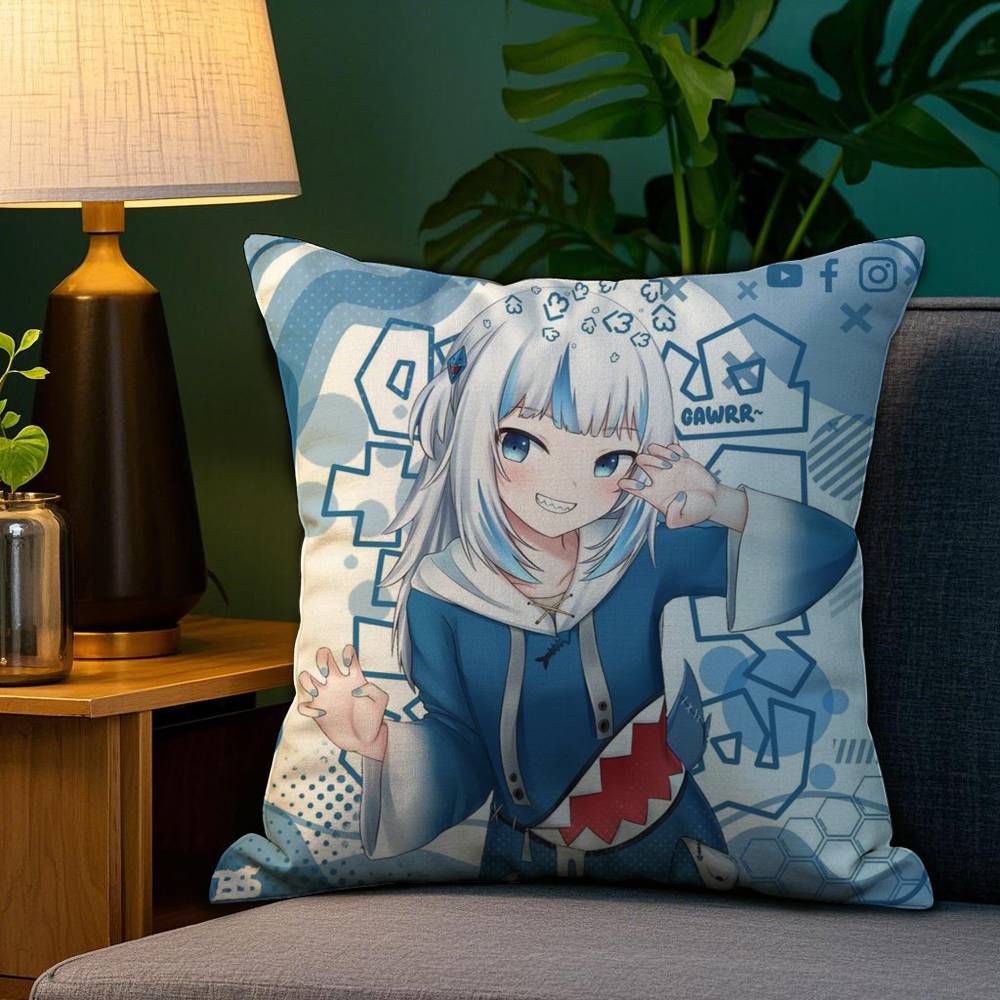 Cute G-Gawr Gura Pillow Case Sofa Living Room Bedroom Double-sided Printing Square Cushion Nap Time Cushion Cover