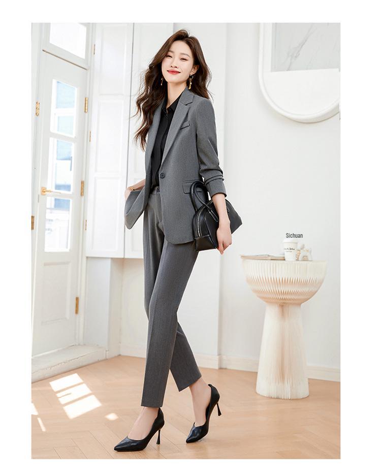 2026 Women's Gray Professional Suit Set - High-End Interview & Workwear (Spring/Autumn)