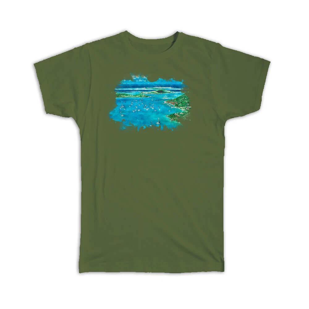 Gift T-Shirt : Watercolor Scenary Island View Aerial Frame 4XL