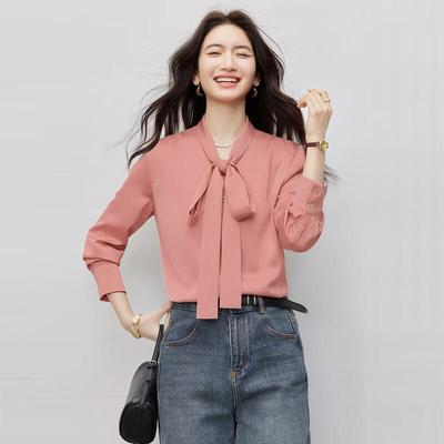 Women's Chiffon Bow-Knot Tie-Neck Long Sleeve Blouse