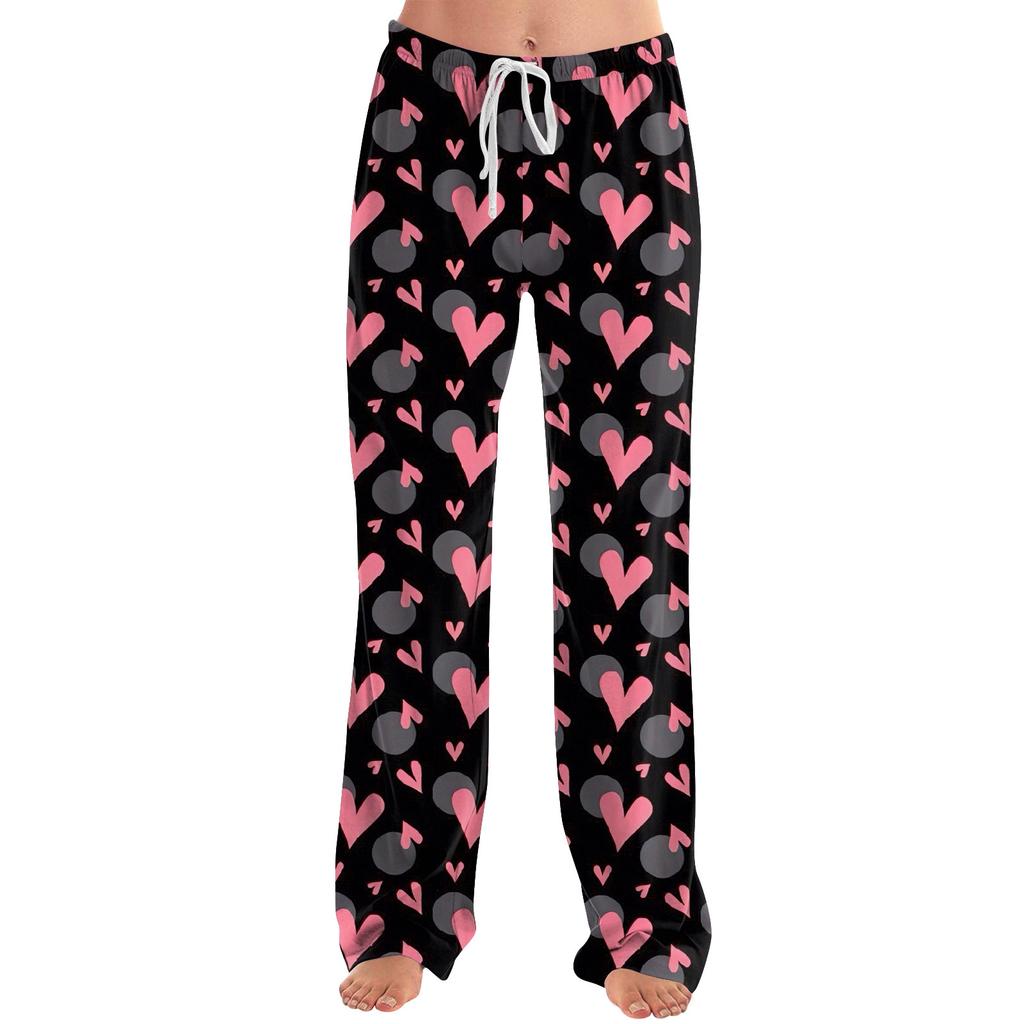 Damen Pyjamahose Nachtwäsche Lässige Hose mit Kordelzug und elastischer Taille Bequeme gerade lockere Yogahose