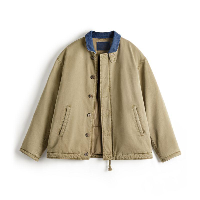 Maden Workwear Men's American Retro N1 Deck Jacket – Warm Stand Collar Cotton Jacket for Autumn and Winter