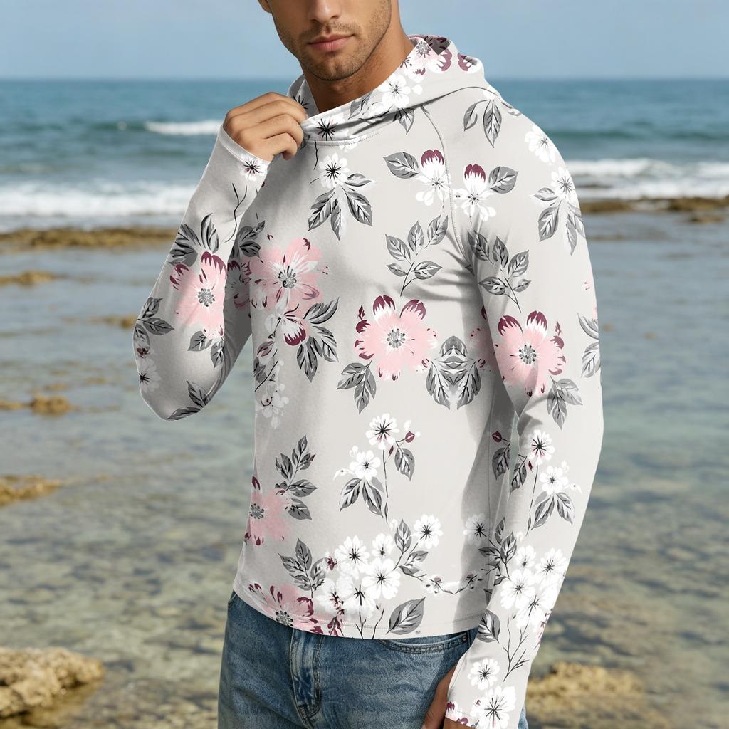 Men's UPF50+ Sun Protection Hoodie Lightweight Quick Dry Long Sleeve Hooded Shirt Breathable Outdoor Sportswear for Hiking Running Fishing