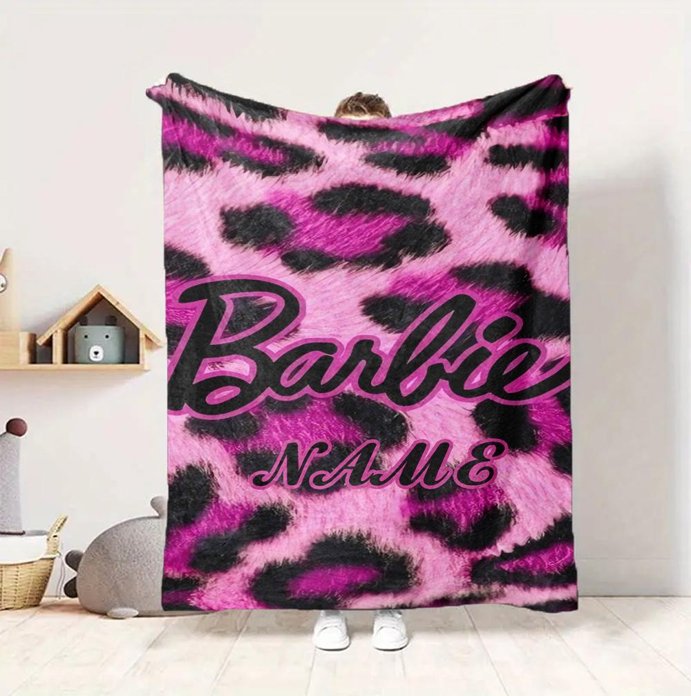 Custom Name Pink Barbie Flannel Blanket Throw Blanket Soft Warm Sofa Bed Home Decor Unique Gift