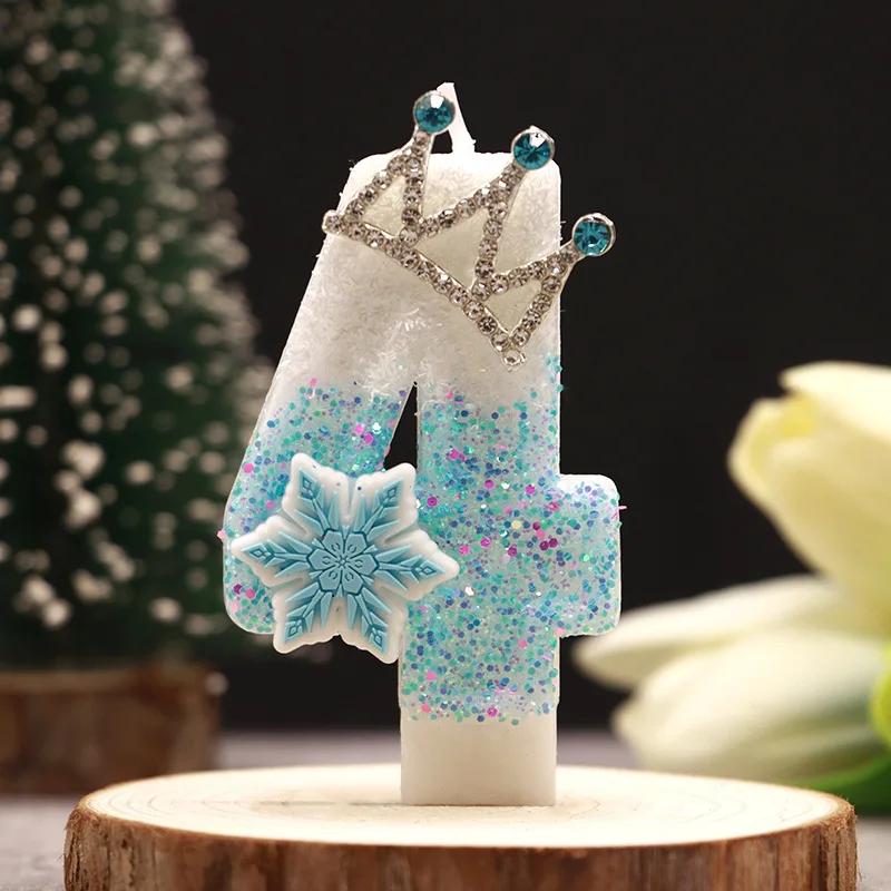 0-9 Birthday Digital Number Candle Cake Snow Crown Cake Topper Baby Shower Decor Birthday Party Supply Blue Crown