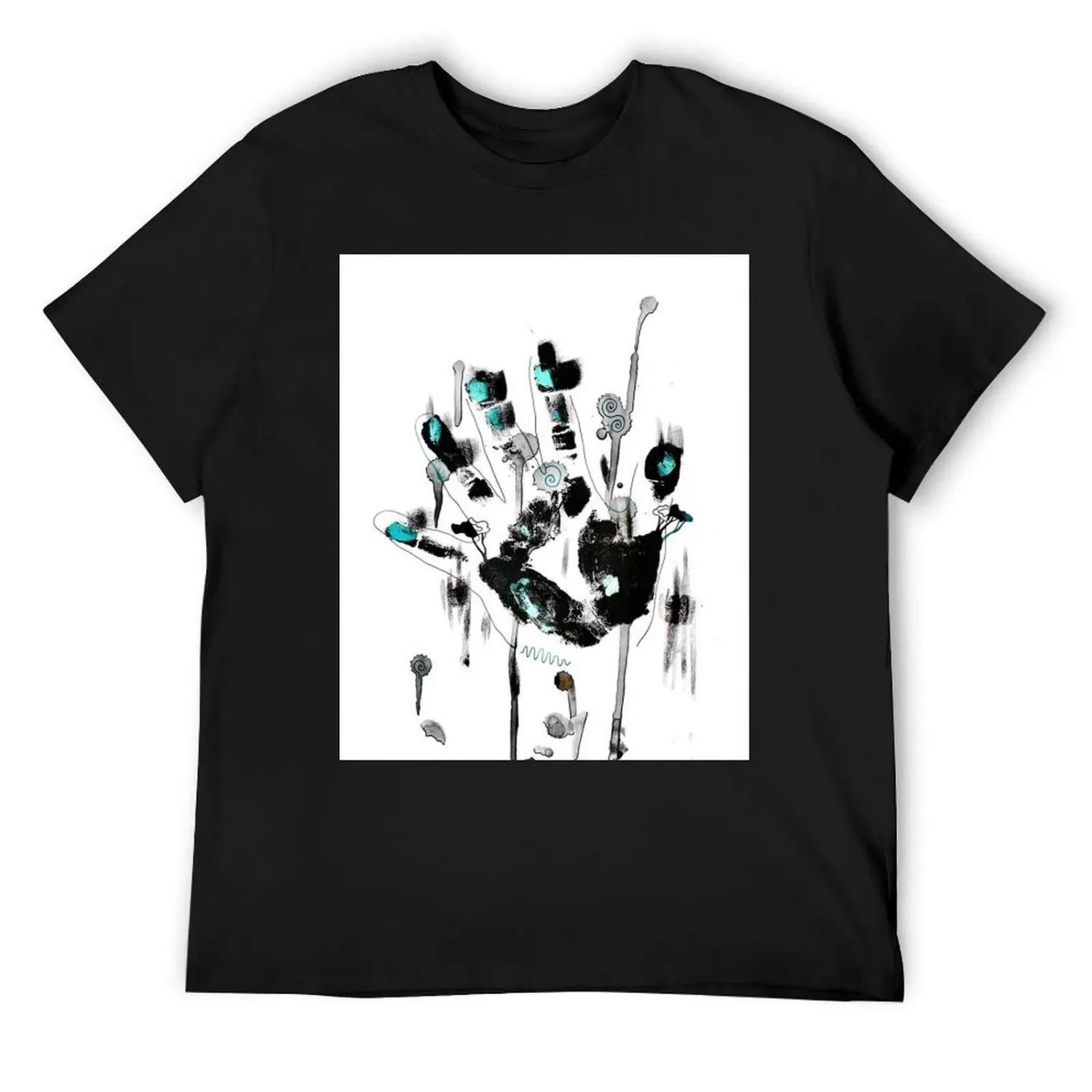 Черная и бирюзовая футболка с абстрактным отпечатком руки, быстросохнущая, впитывающая пот, дизайнерские футболки для мужчин, графическая XXXXXL чёрный