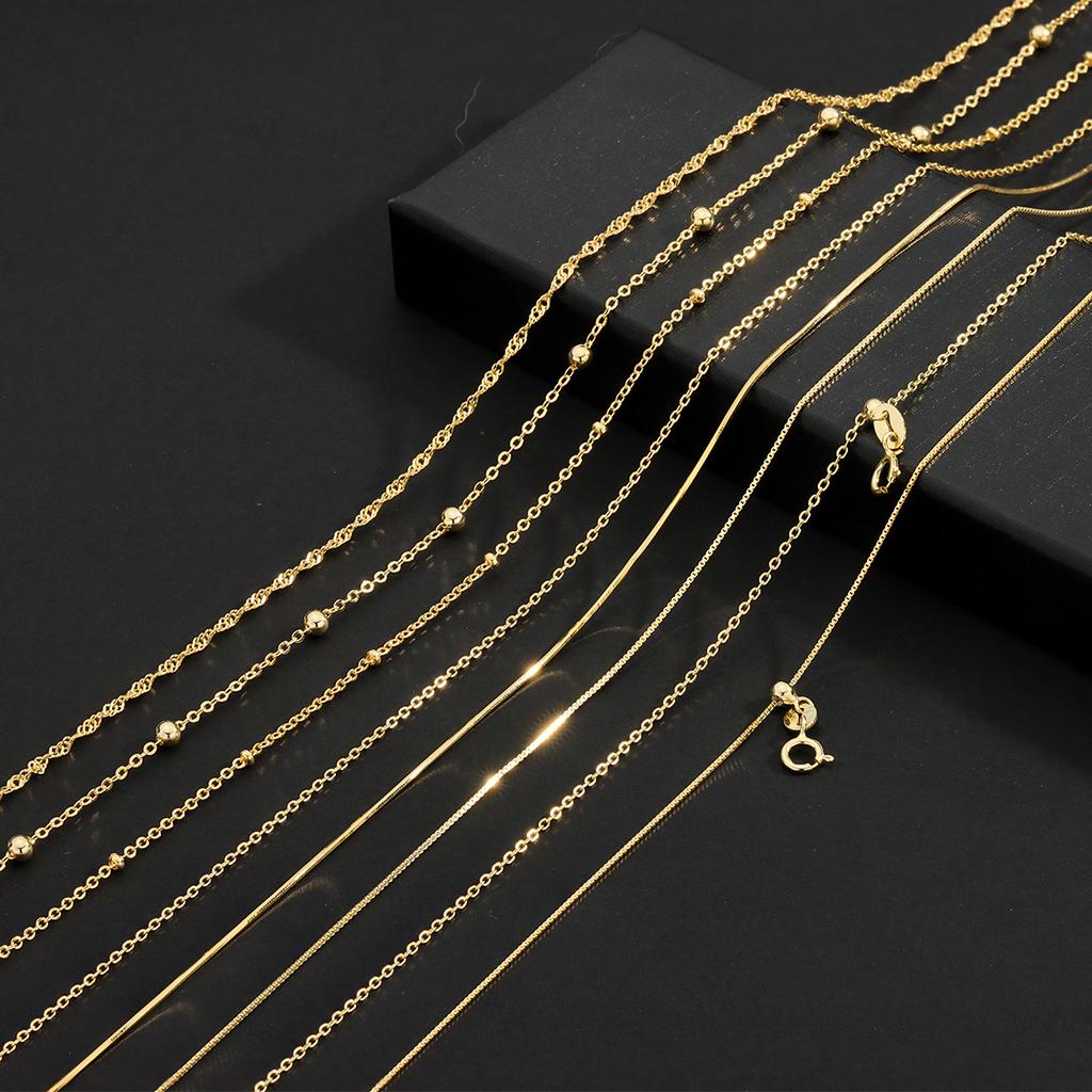 S925 Sterling Silver Gold Plated Collarbone Chain Round Beads Snake Bone Box Twisted Flower Chain Necklace Fashion Jewelry