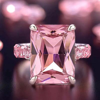 Cute Women Ring Silver Color Inlaid Shiny Pink Cubic Zirconia Elegant Wearable Jewelry for Party Wedding Chic Accessories