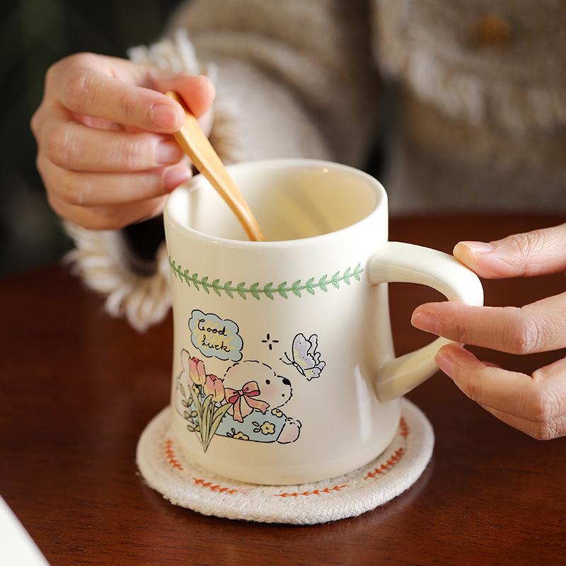 

инс милая кружка керамическая с щенком, высокая ценность, кружка с кружевом на талии, для дома, креативная парная кружка для пары, чашка для молока 300ml