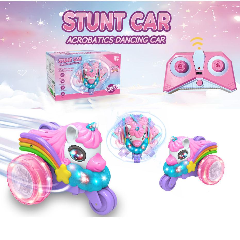 

Unicorn RC Stunt Car, Pink Dancing Spinning Toy Car for Kids, with Remote Control, Indoor Outdoor Party Gift розовый