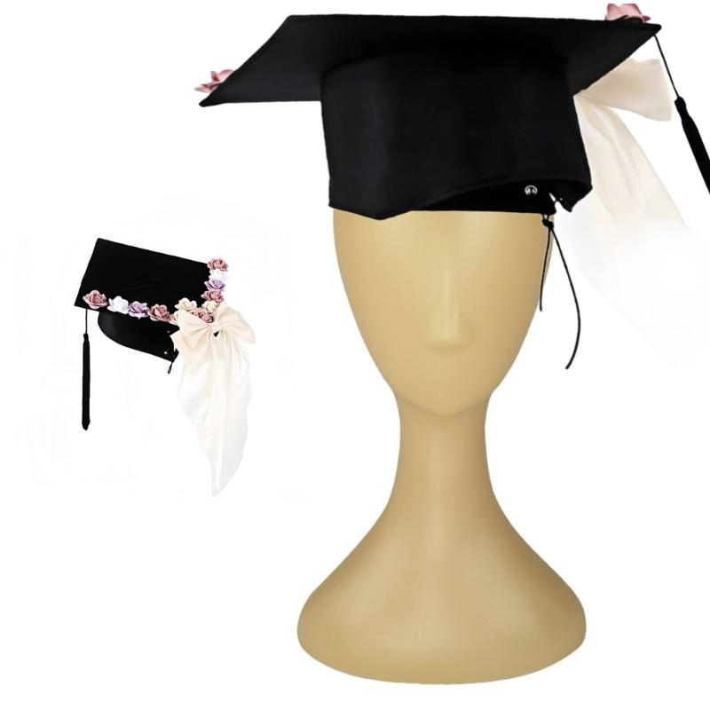 Unisex Graduation Caps Elegant Flower for High School and University Ceremonies, Adjustable Academic Hat