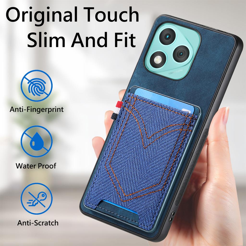 Pro Honor 400 Lite Pouzdro na telefon Retro texturované džínové plátno Kožený zadní kryt s držákem na karty