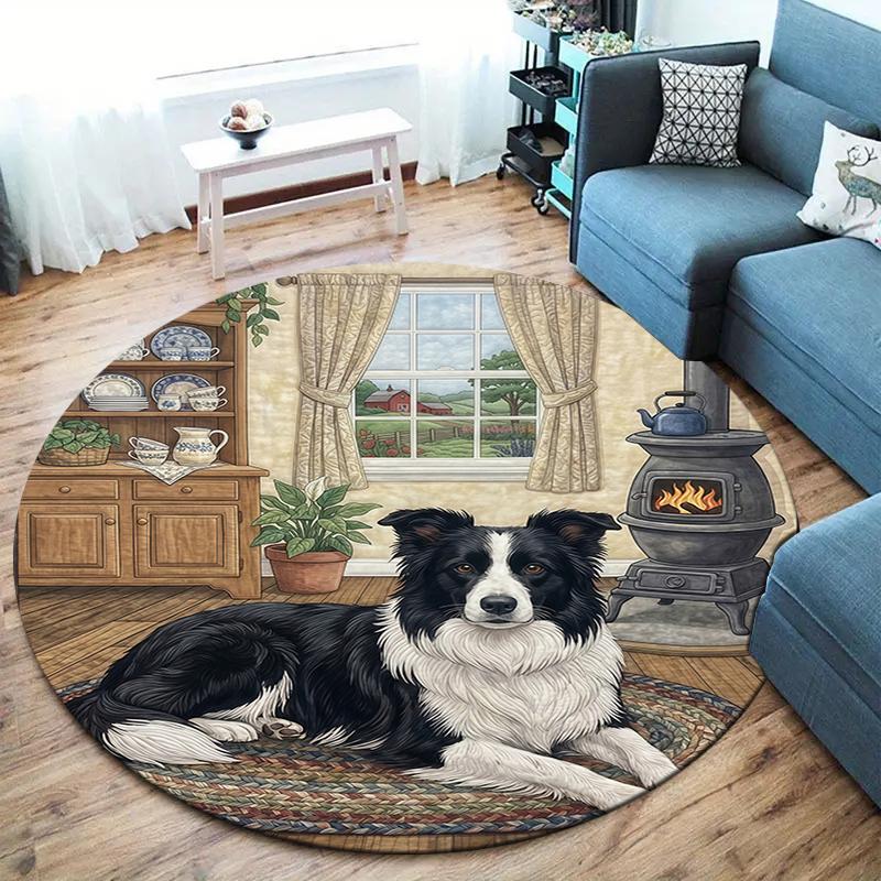 The puppy on the carpet Round Area Rug,Carpet Rug for Living Room Bedroom Sofa Playroom Decor,Non-slip Floor Mat