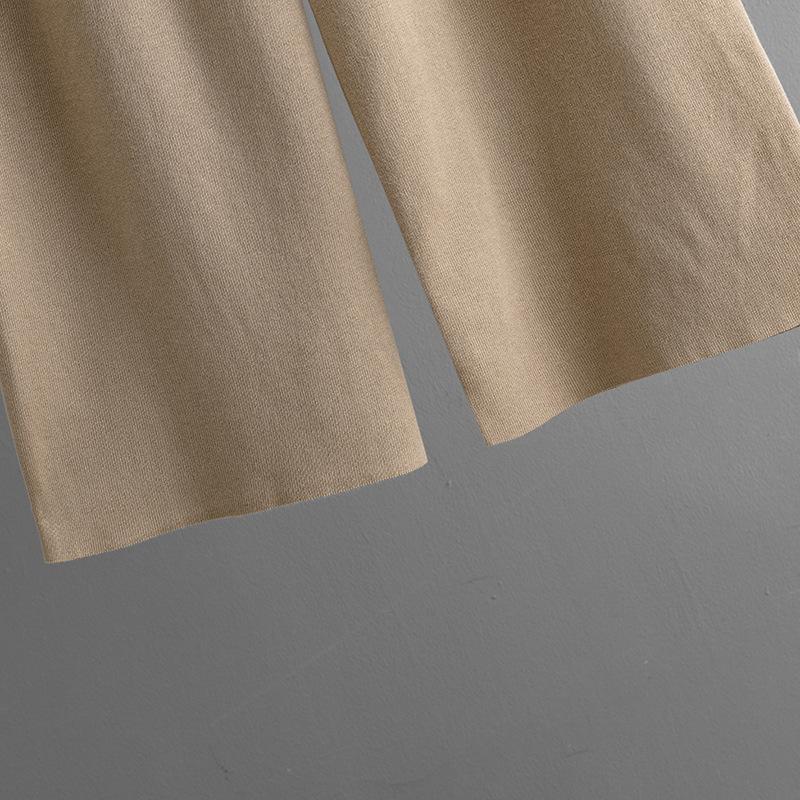 QICED Fashionable and Casual Women's Autumn and Winter V-neck Color-blocking Knitted Sweater and Loose Wide-leg Pants Two-piece Set