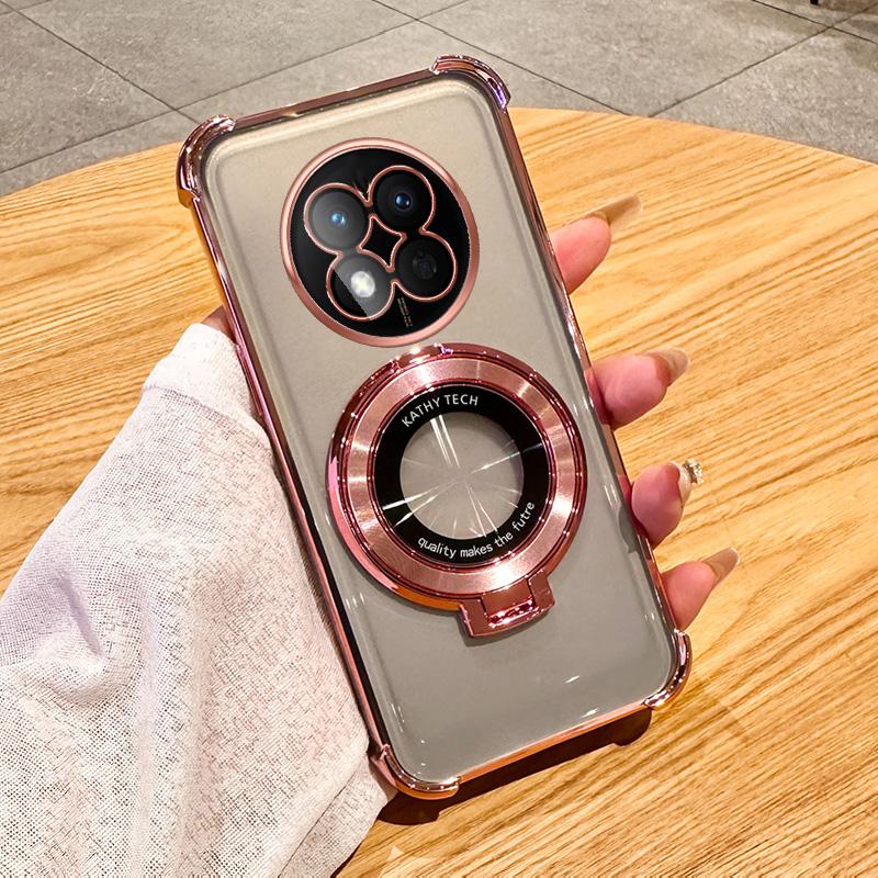 

For Honor Magic 7 Lite Magic 7 Pro 6 5 4 Lite Shockproof Plating Soft Silicone Case Magnetic Holder Stand Clear Cover for Magic 7 lite