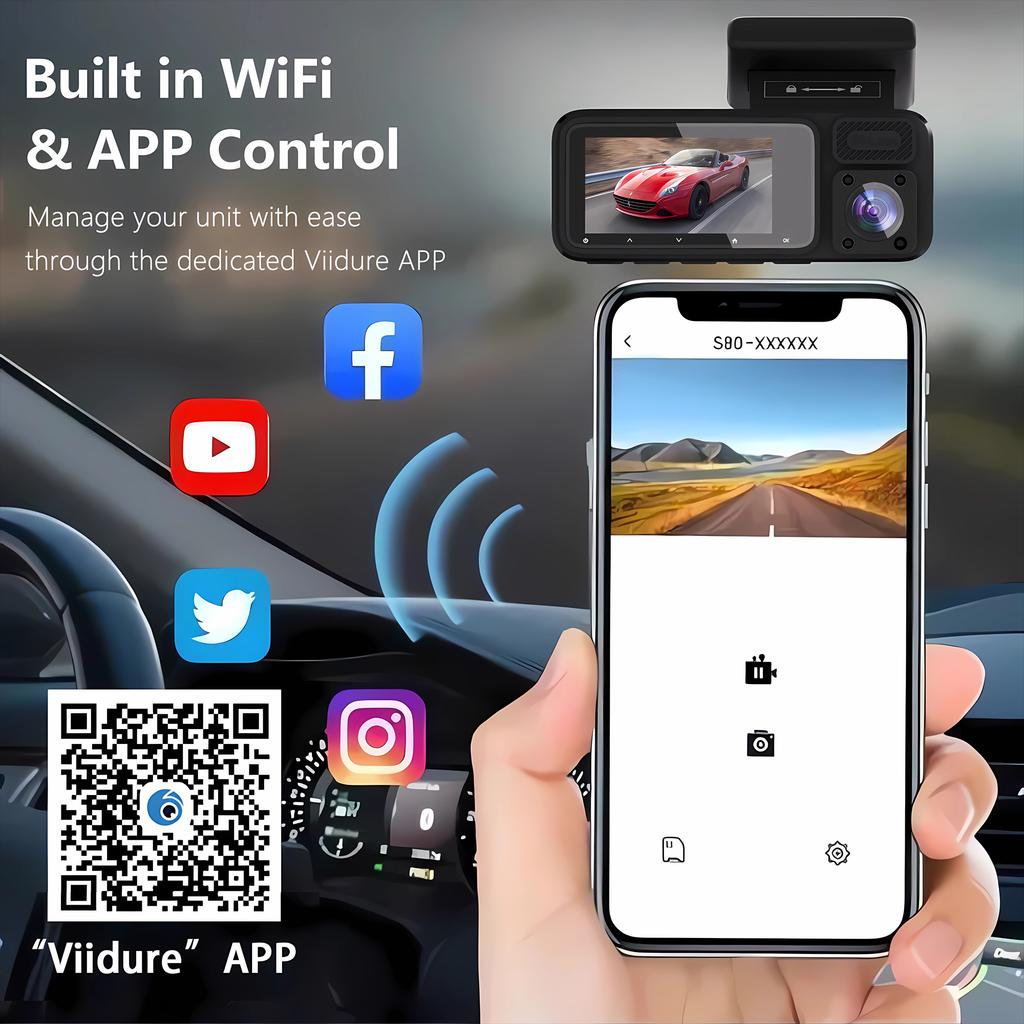 3 Channel Dash Cam for Car 1080P Video Recorder WIFI APP Dashcam Car DVR Front and Rear View Camera Night Vision car accessory