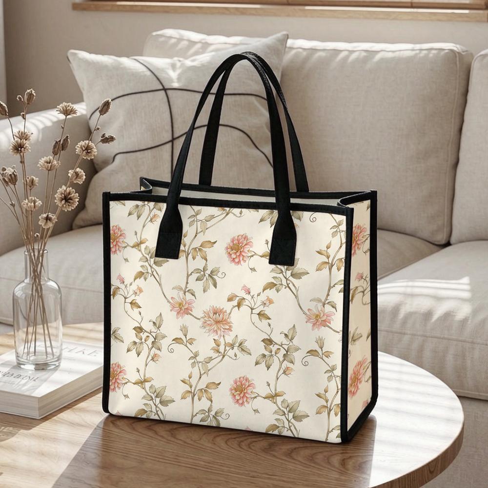 Elegant Floral Printed Tote Bag Fashion Casual Large Capacity Ladies Daily Carry Handbag