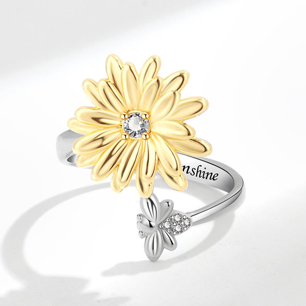 Fashion Daisy Spinner Ring Personality Sunflower Stress Relief Rotatable Finger Ring Creative Jewelry For Women