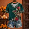 Women's V-Neck Printed Raglan Short Sleeve Top