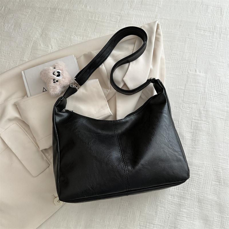 

2024 Spring New Retro Tote Bag Casual Fashion Shoulder Bag Women Black Pu Street Style