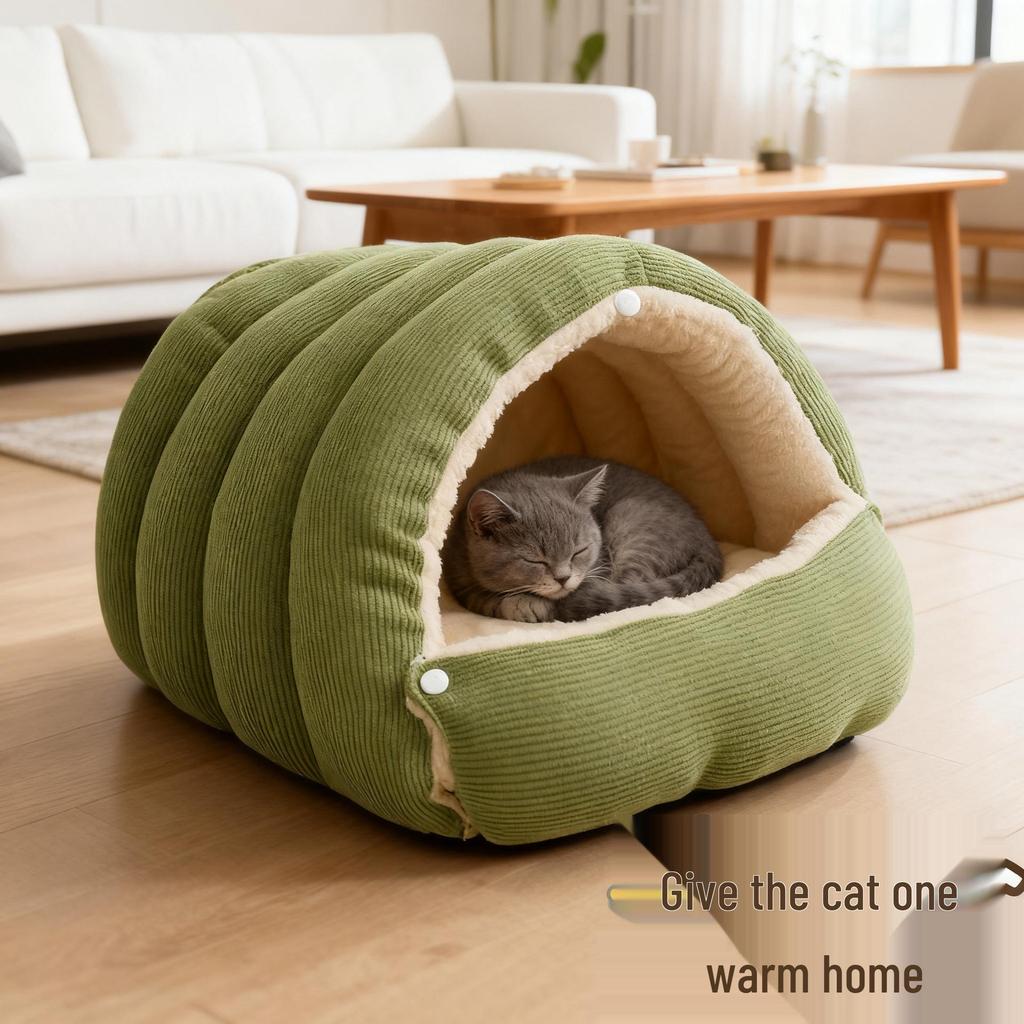 Four Seasons Washable Warm Cat & Dog Bed, Enclosed & Thickened, Suitable for Small to Medium Pets.