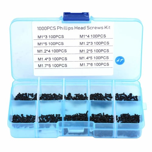 Akozon Machine Screw Kit, Self-Tapping Screw Set, Machine Screw Cross Head Self-Tapping Bolt Assortment Kit, M1/M1.2/M1.4/M1.7, with Storage Case, 100