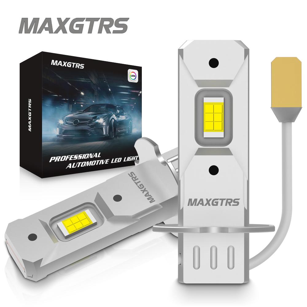 MAXGTRS 2x H3 Headlight LED Canbus No Fan High Beam 6500K White Yellow Car Fog Light Driving Lamp DRL 12V Mini Design