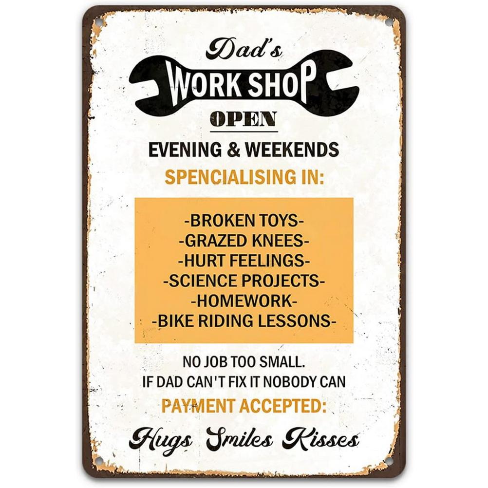 Dad's Garage Workshop Repair Shop 24 Hours Service Vintage Metal Tin Signs Retro Iron Picture Bar Cafe Garage Gym Pub Decor