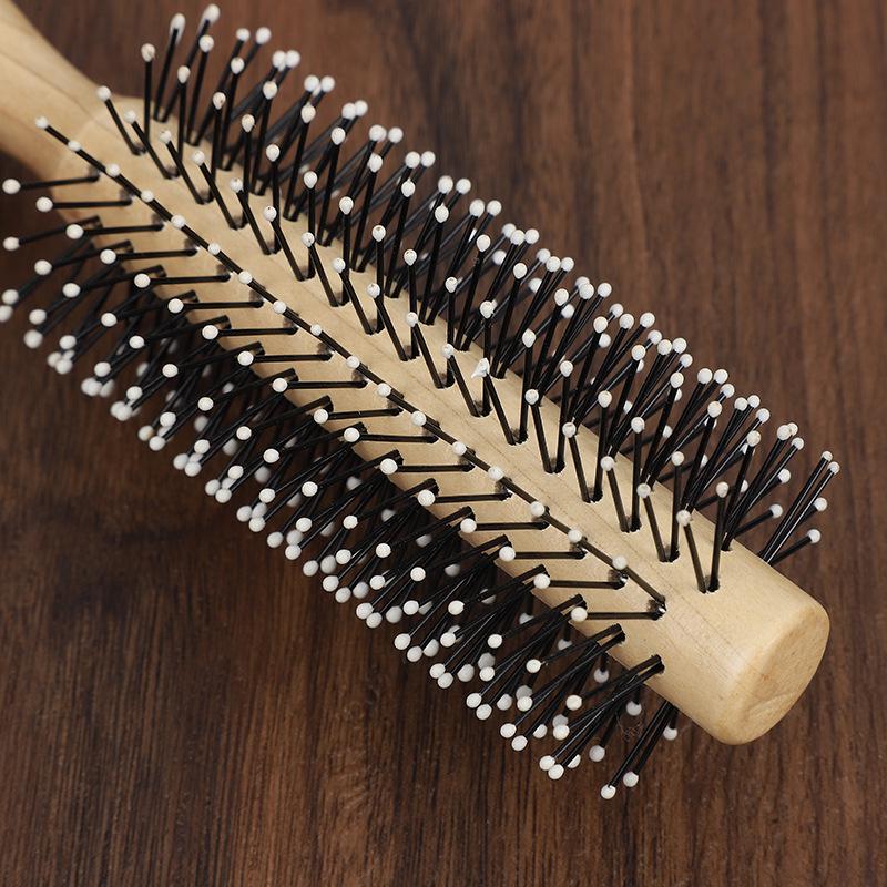 Cylindrical Wooden Curling Comb for All Genders - Professional Styling Tool for Barbers and Salons