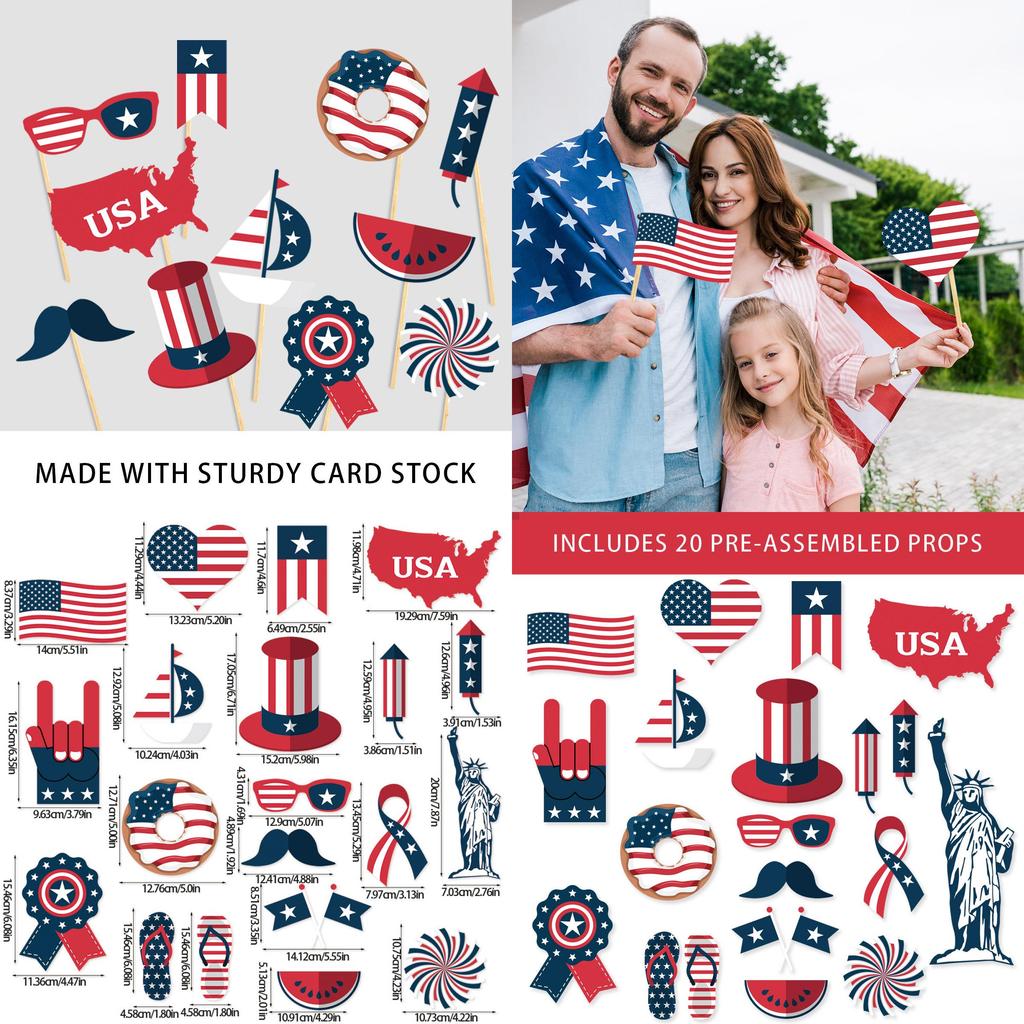 Amerikanischer Unabhängigkeitstag Foto-Requisiten Set mit 20 Papier-Partydekorationen für Feiern