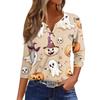 Women's T Shirt Tee Halloween Printed Button 3/4 Sleeve Tunic Daily Weekend Fashion Basic V- Neck Regular Top