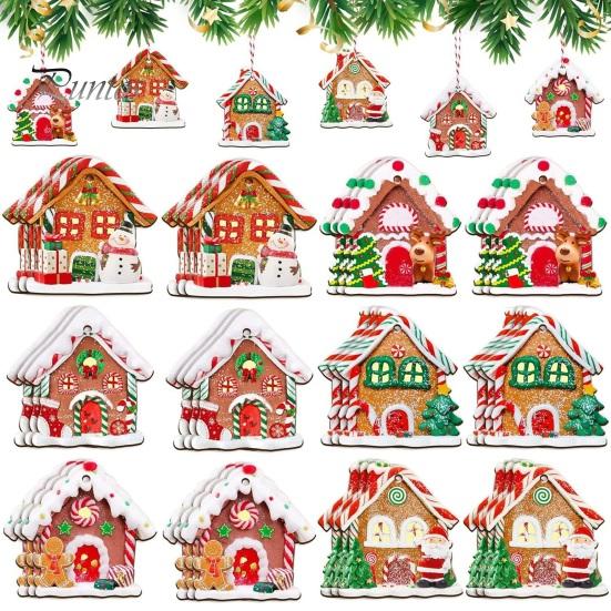 DIY Christmas Party Supplies 24/36Pcs Gingerbread House Ornaments, Wooden Xmas Tree Decor with Rope, Hanging Decorations Ornaments for Holiday