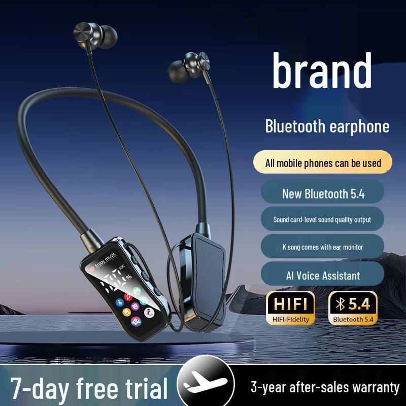 Bluetooth Sports Earphones with Digital Display, Neckband, Long Battery Life, Noise Reduction, Card Slot, and Superior Sound