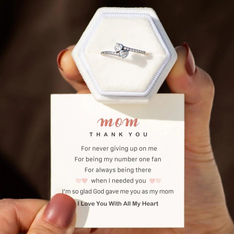 Elegant Heart Zirconia Diamond Inlaid Adjustable Ring