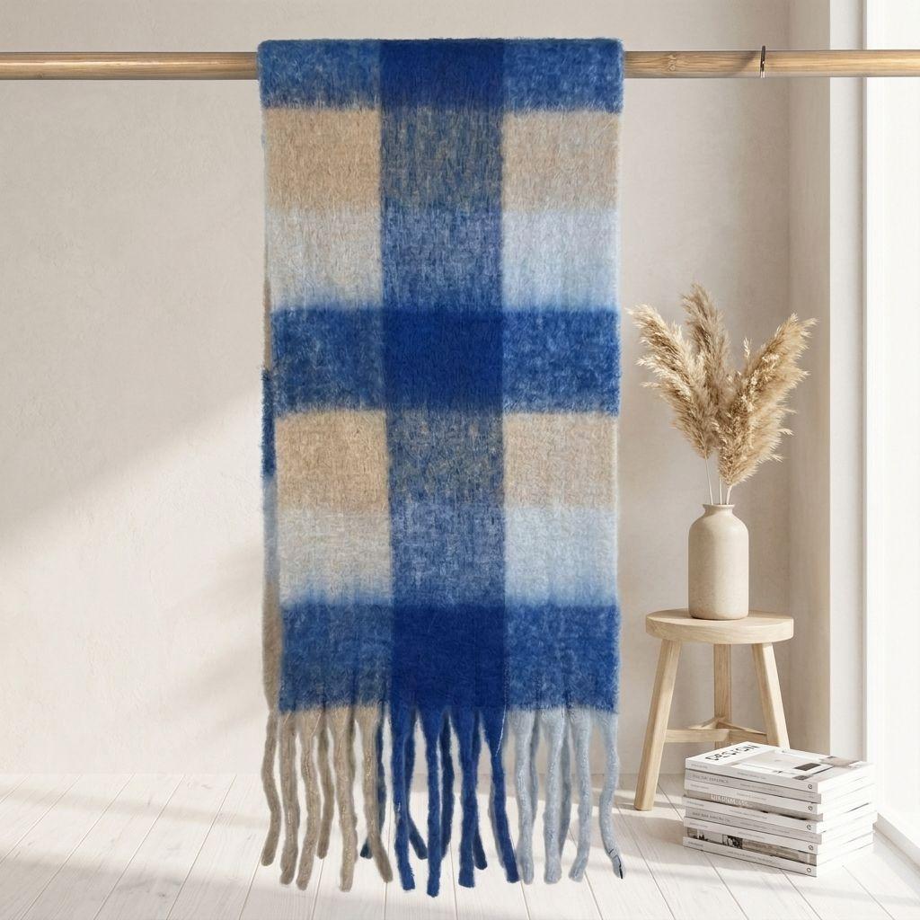 | Imitation mohair plaid scarf | Autumn and winter warm AC grid | Support LOGO customization