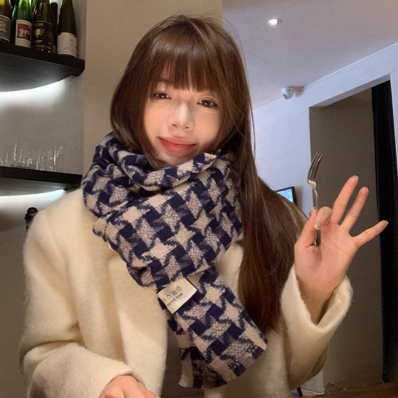 New Plaid Scarf for Women Winter Korean Version Ins Versatile Student Shawl Dual Purpose Thickened Warm Scarf for Men
