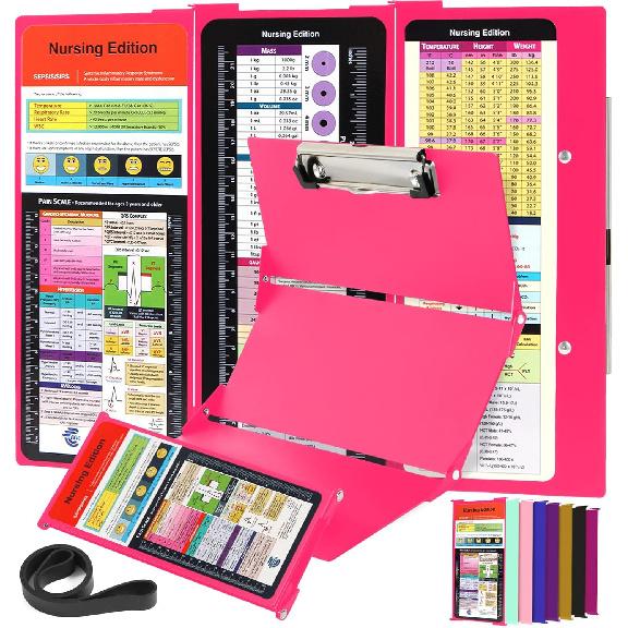 Nursing Clipboard with Nursing and Medical Edition Cheat Sheets 3 Layers Aluminum Foldable Nurse Clip Board Nursing Student Essentials - Foldable