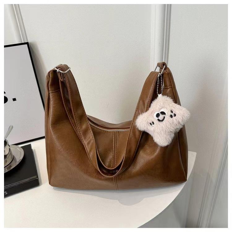 

ins messenger bag women s 2025 spring and summer new trendy foreign retro tote bag college style casual large capacity bag коричневый