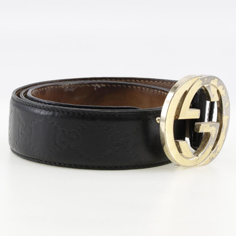 Gucci Interlocking Belt 114876 GG Black Sima Leather Mens Used