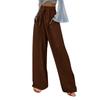 Women's Loose Pocket Wide Leg Pants Casual Button Elastic Waist Cotton Linen Loose Wide Leg Pants